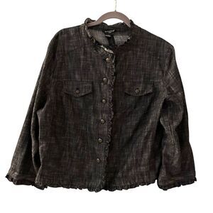 Sandro Women Black Denim Button Up Ruffled Jacket Size 2X